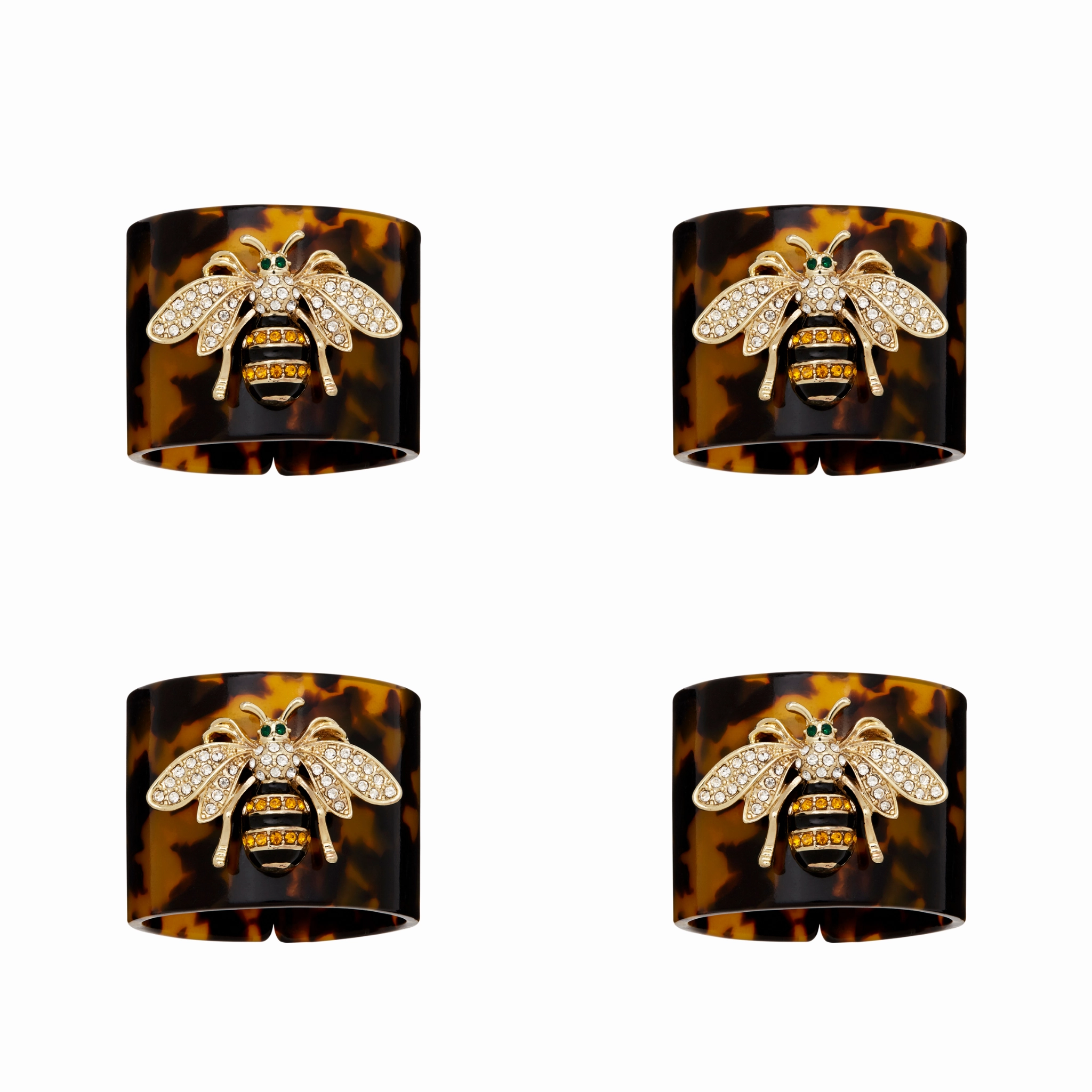 Stripey Bee Resin Napkin Rings, Tortoiseshell, Set of Four