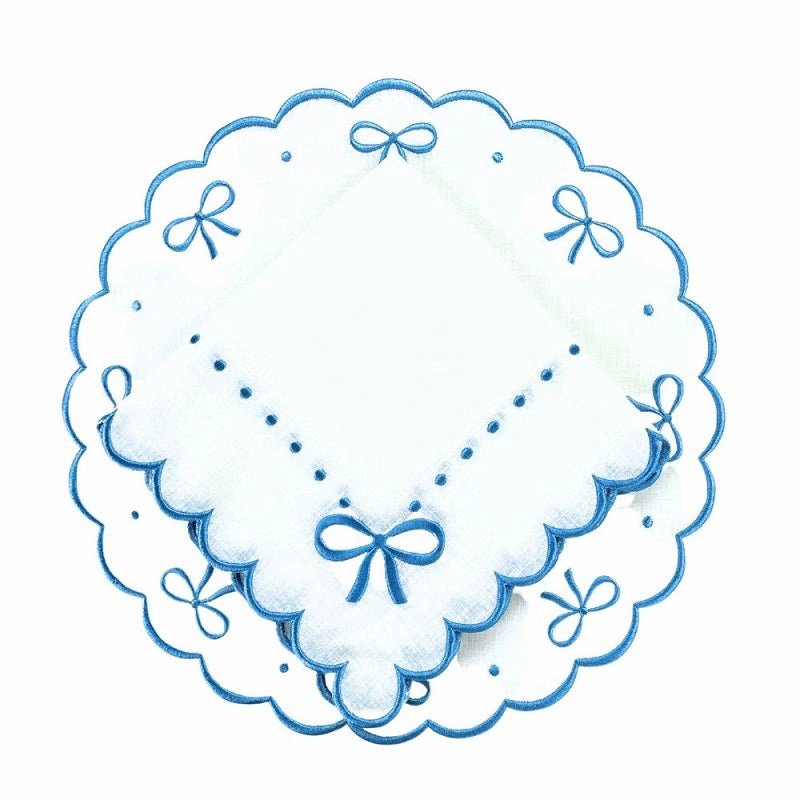 Studio Collection: Juliet Bows Napkins in Linen in White/Blue, Set of 4