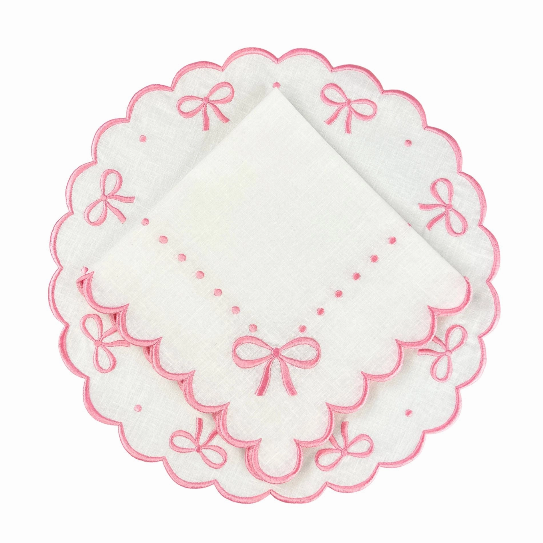 Studio Collection Juliet Bows Napkins in Linen White/Pink