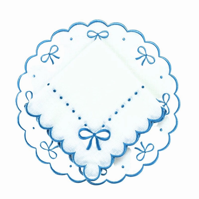 Studio Collection: Juliet Bows Placemats in Linen in White/Blue, Set of 4