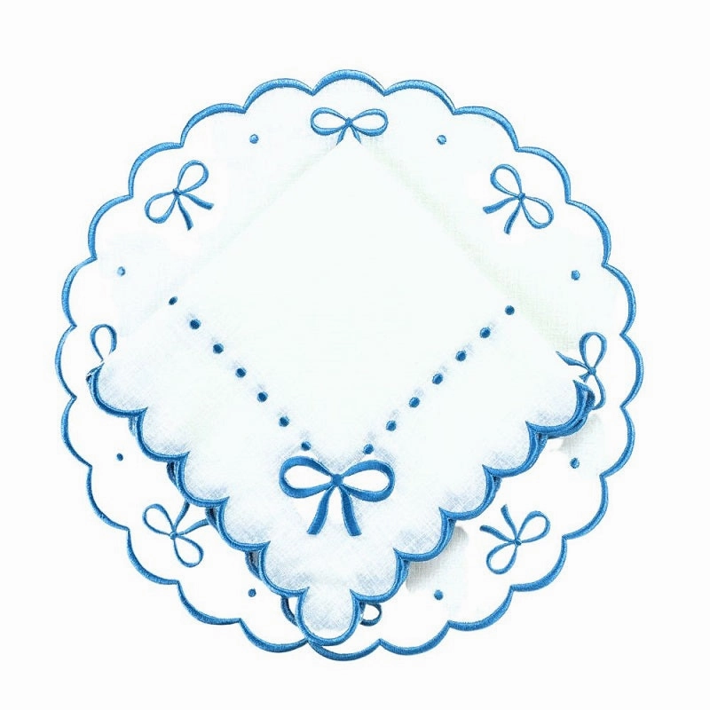 Studio Collection: Juliet Bows Placemats in Linen in White/Blue, Set of 4