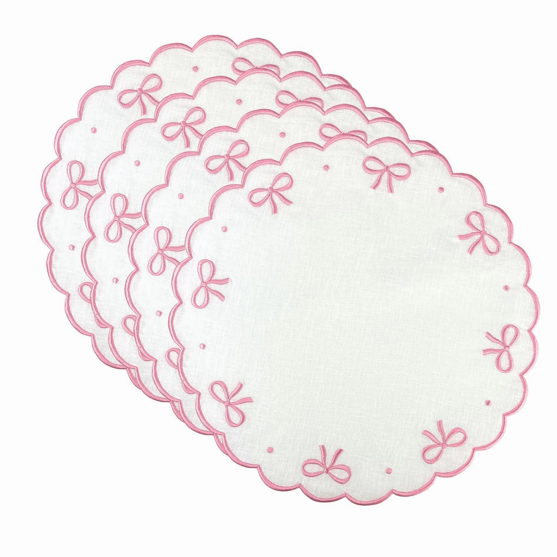 Studio Collection Juliet Bows Placemats in Linen White/Pink