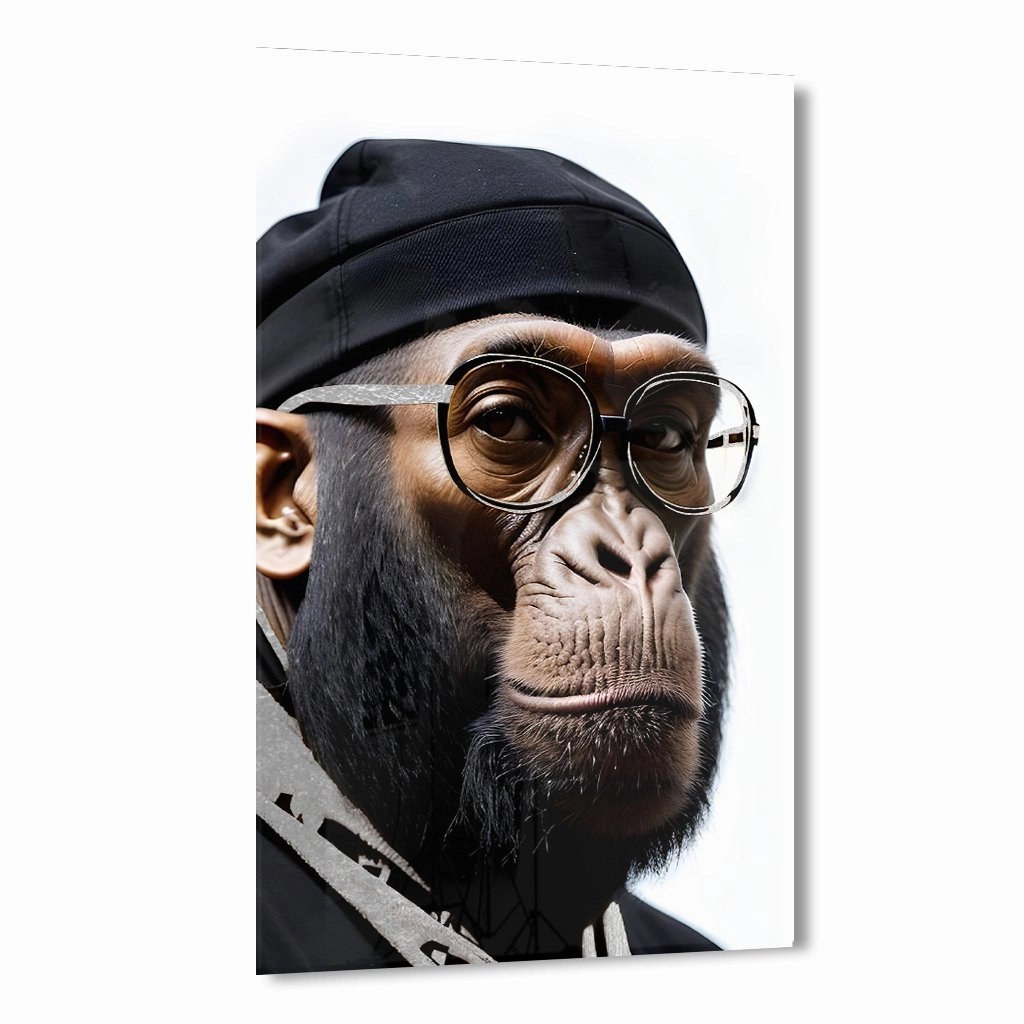 Stylish Monkey - Dude by Adrian Vieriu Silver on Acrylic framed mural artwork