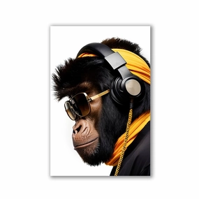 Stylish Monkey - Headphones by Adrian Vieriu framed mural artwork