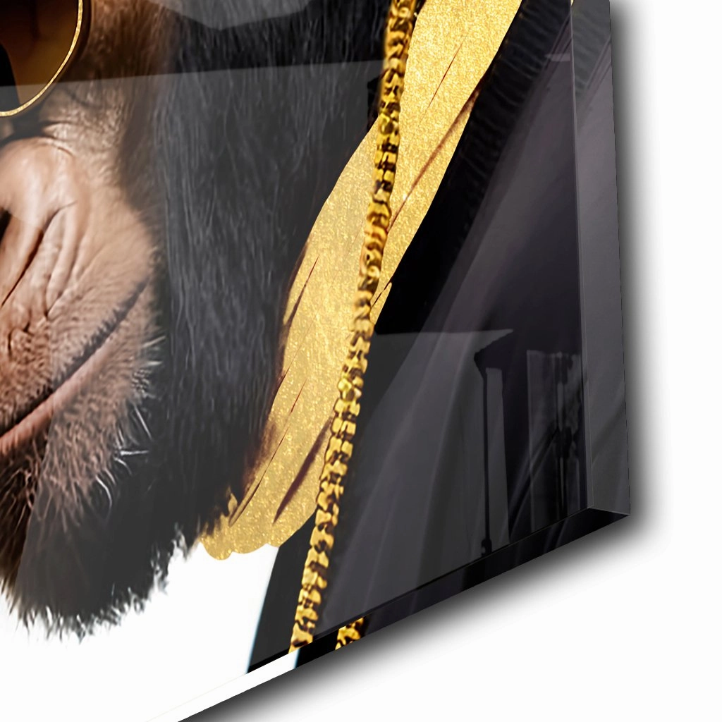 Stylish Monkey - Headphones by Adrian Vieriu Gold on Acrylic