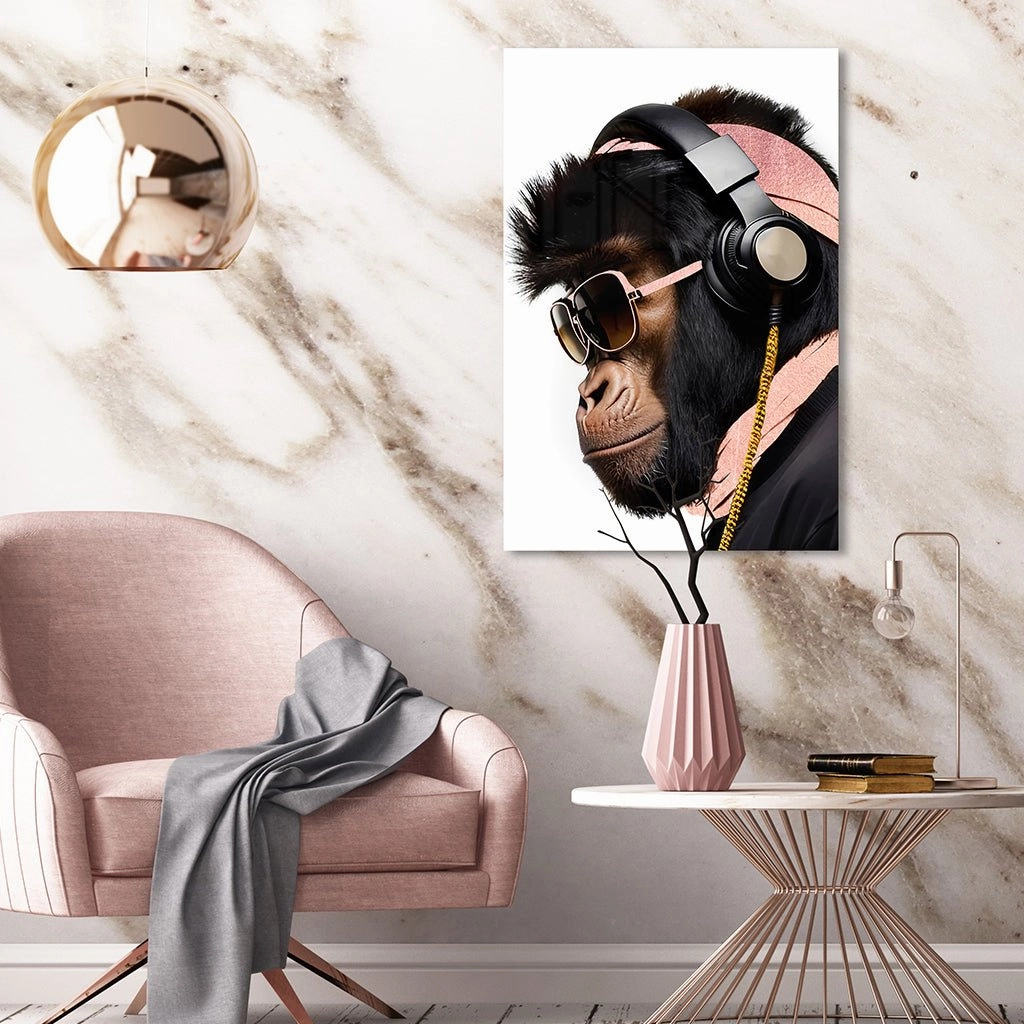 Stylish Monkey - Headphones by Adrian Vieriu Ros on Acrylic