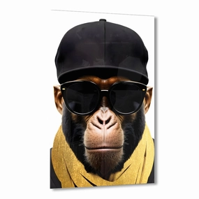 Stylish Monkey - Sunglasses by Adrian Vieriu Gold on Acrylic framed mural artwork