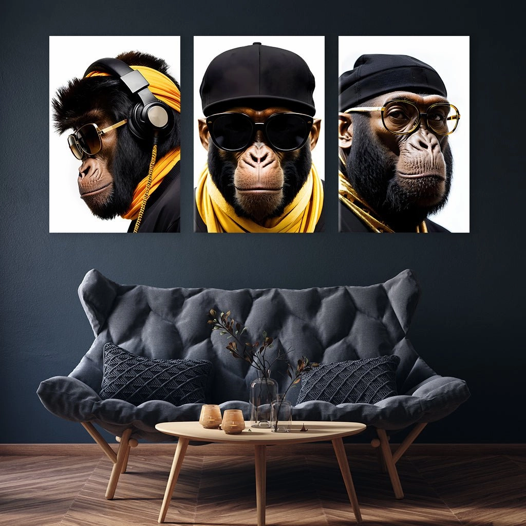 Stylish Monkeys - Triptych by Adrian Vieriu 