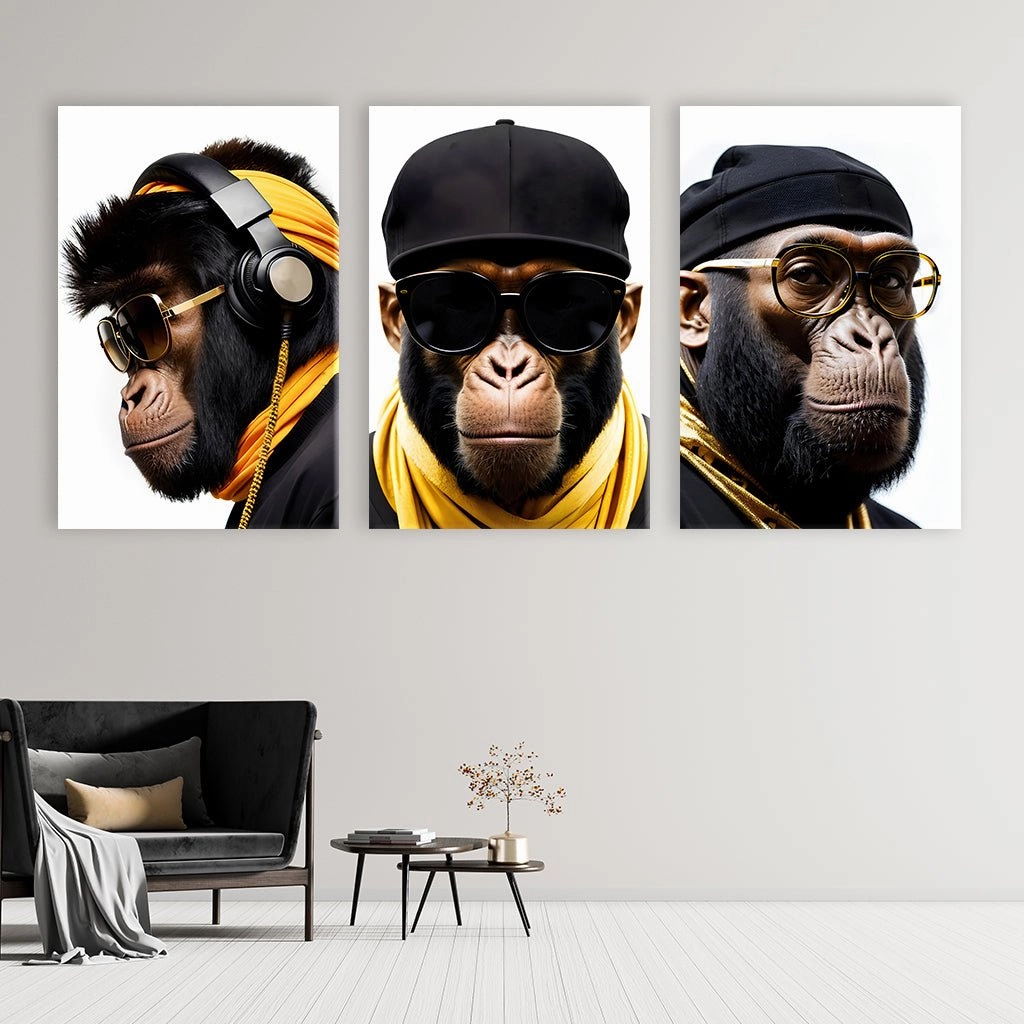 Stylish Monkeys - Triptych by Adrian Vieriu 