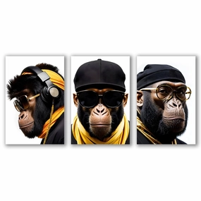 Stylish Monkeys - Triptych by Adrian Vieriu framed mural artwork