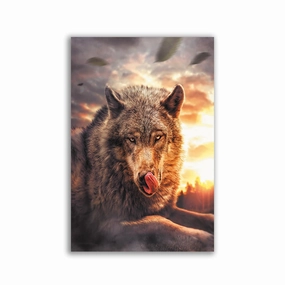 Sunset Wolf by Zenzdesign framed mural artwork