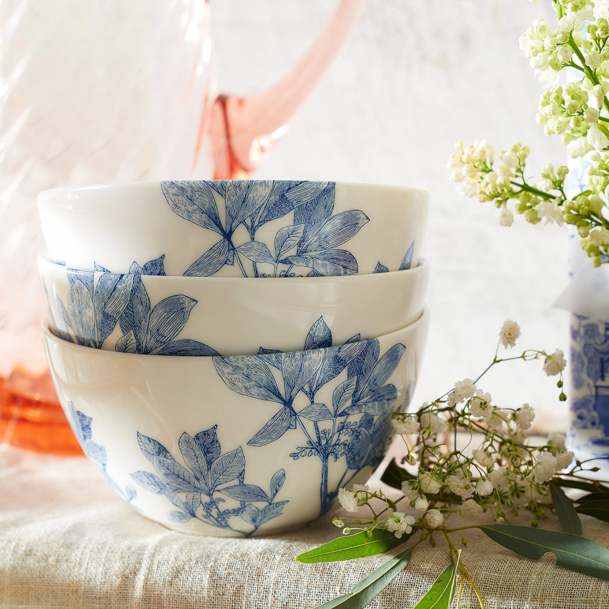 Tall Blue Arbor Cereal Bowl