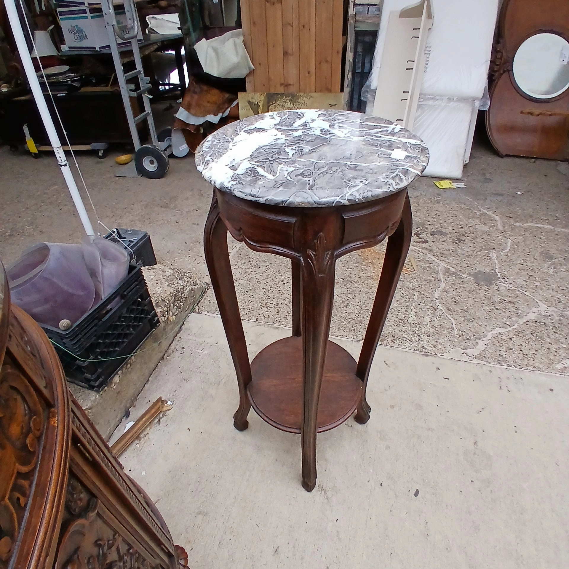 TALL LOUIS XV STAND WITH ROUND MARBLE TOP