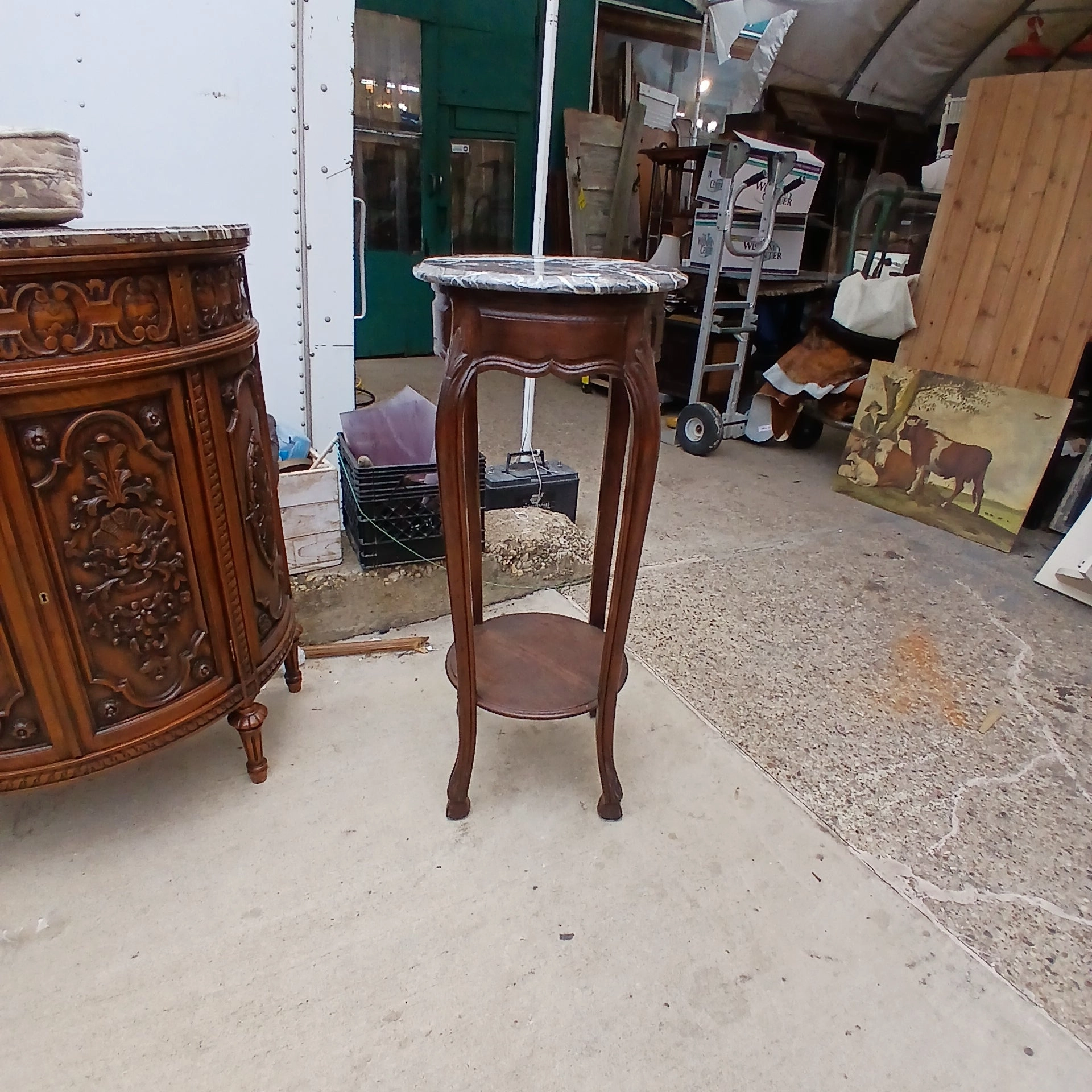 TALL LOUIS XV STAND WITH ROUND MARBLE TOP