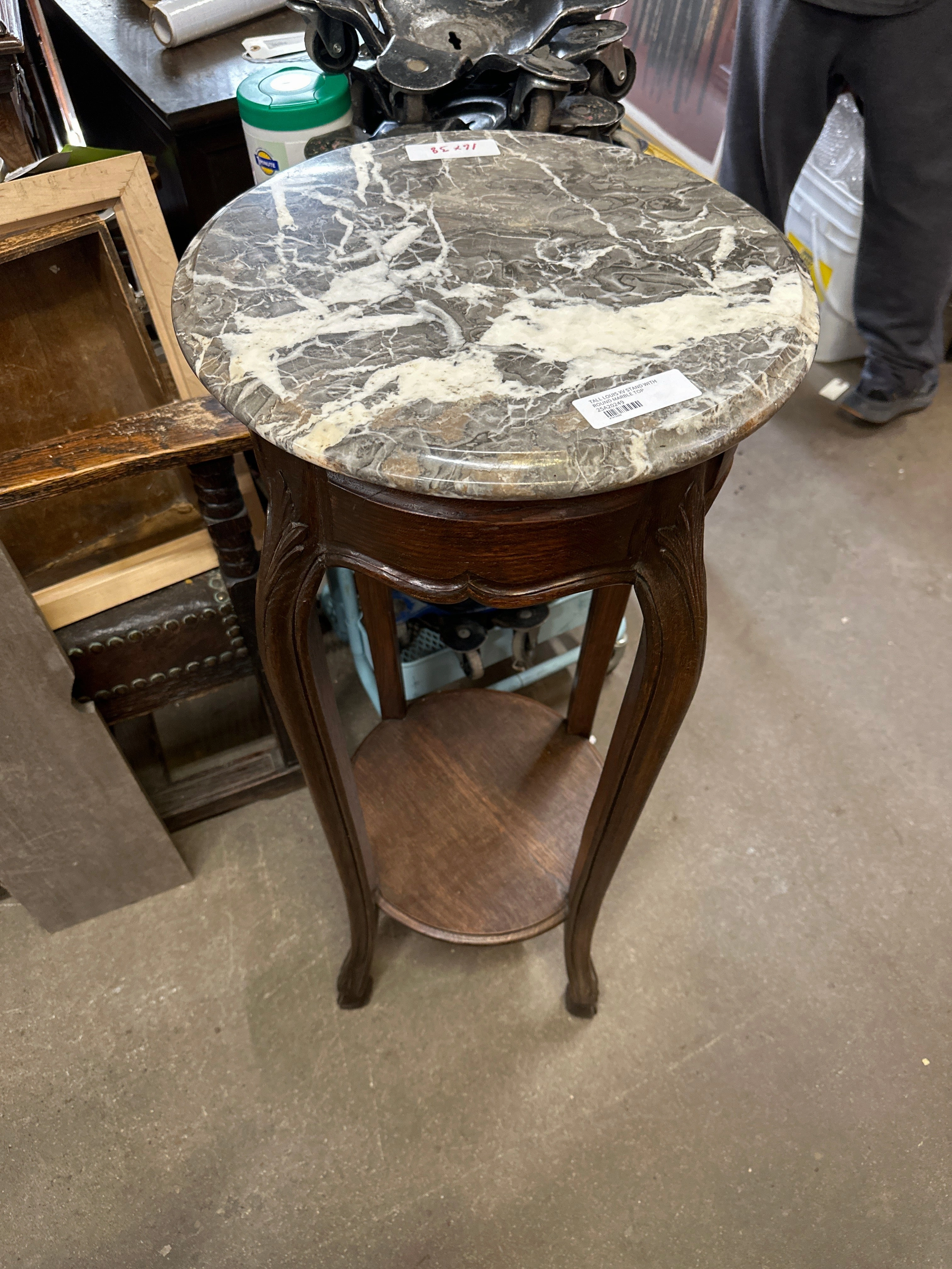 TALL LOUIS XV STAND WITH ROUND MARBLE TOP