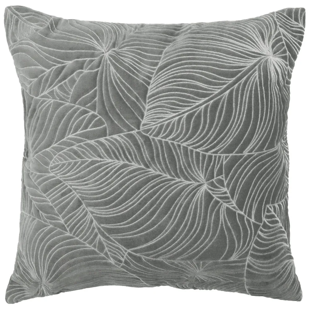Taro Embroidered Feather Cushion Steel