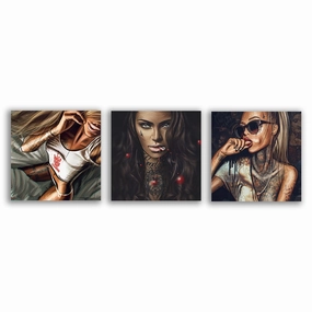 Tattoo Girls - Triptych framed mural artwork