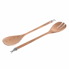 Teak Salad Servings with Pewter Bunny End cute desktop display