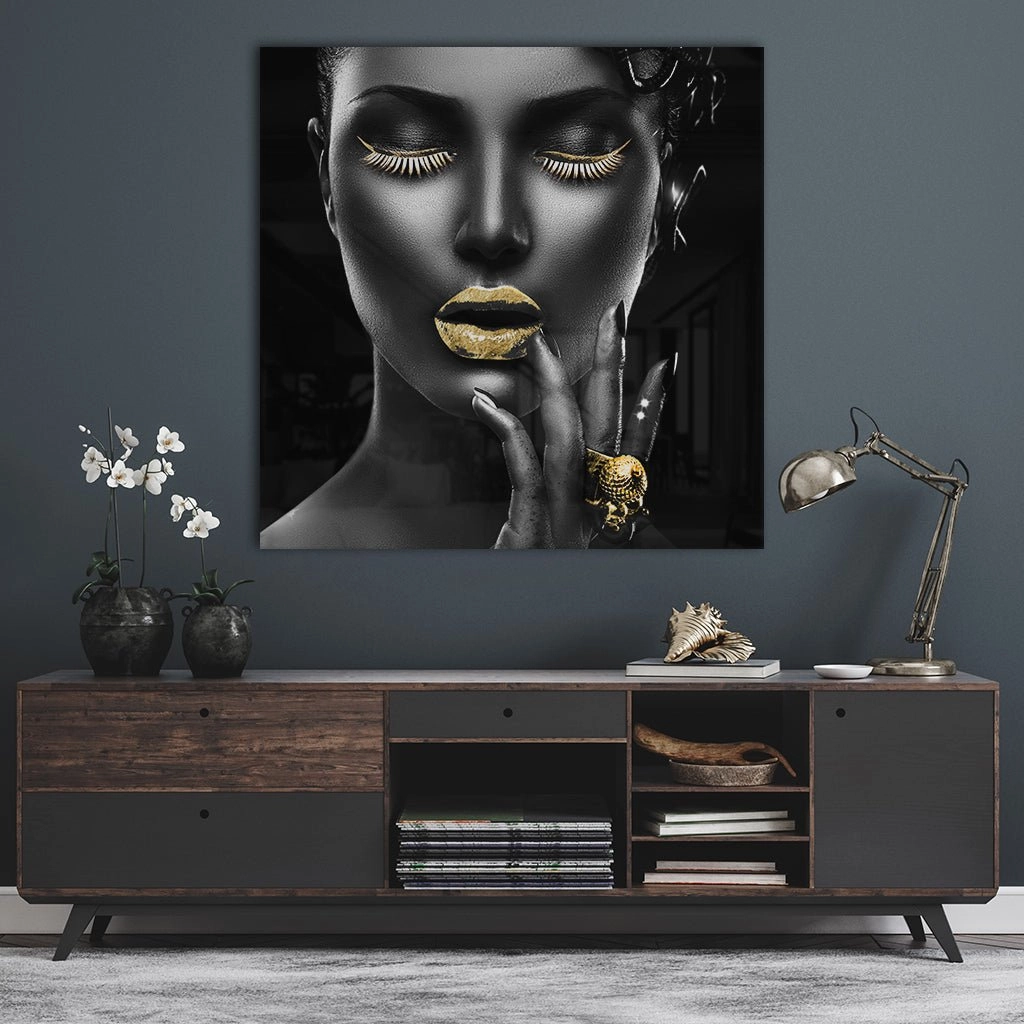 Tempting Lips Gold on Acrylic