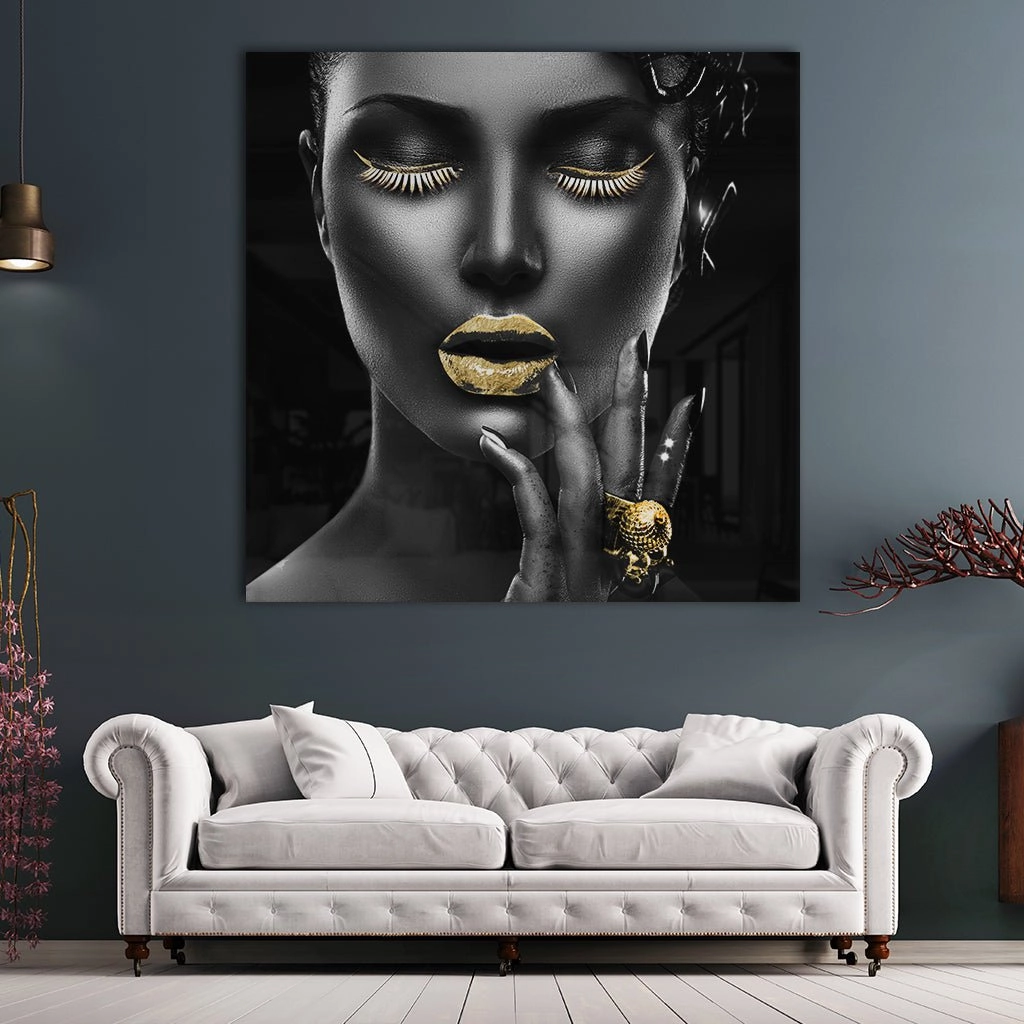 Tempting Lips Gold on Acrylic