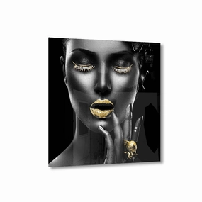 Tempting Lips Gold on Acrylic framed mural artwork