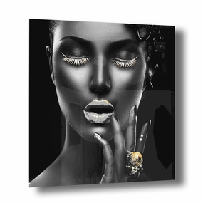 Tempting Lips Silver on Acrylic framed mural artwork