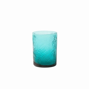 Textured Hand Blown Glass Tumblers in Aqua mini desktop sculpture