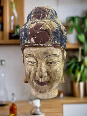 THAI CARVED HEAD OF BUDDHA artistic wall mural
