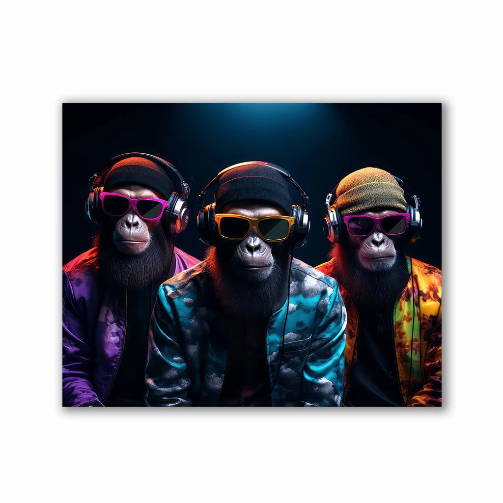 Three Cool Monkeys by Zenzdesign framed mural artwork