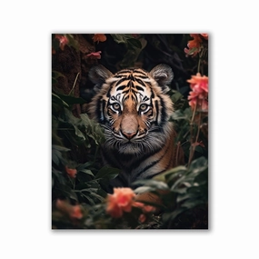 Tiger Cub Flowers by Zenzdesign framed mural artwork