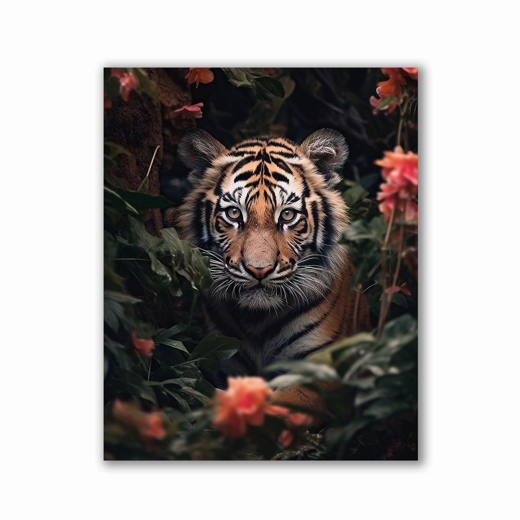 Tiger Cub Flowers by Zenzdesign framed mural artwork