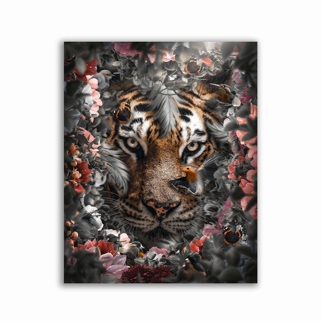 Tiger Flowered by Zenzdesign framed mural artwork