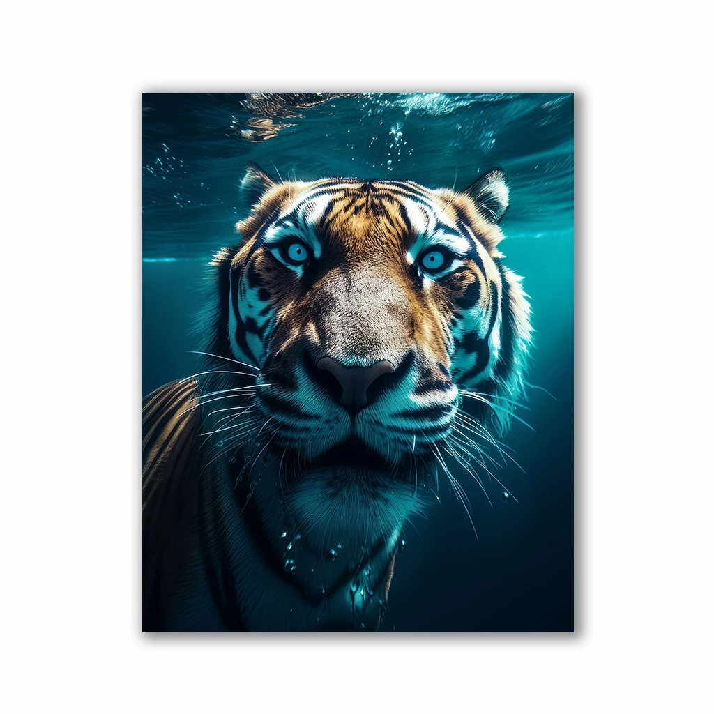 Tiger Underwater by Zenzdesign framed mural artwork