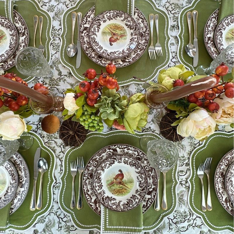 Toile de Jouy Birds in Sage Tablecloth