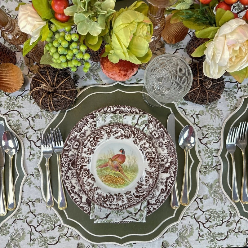 Toile de Jouy Birds in Sage Tablecloth