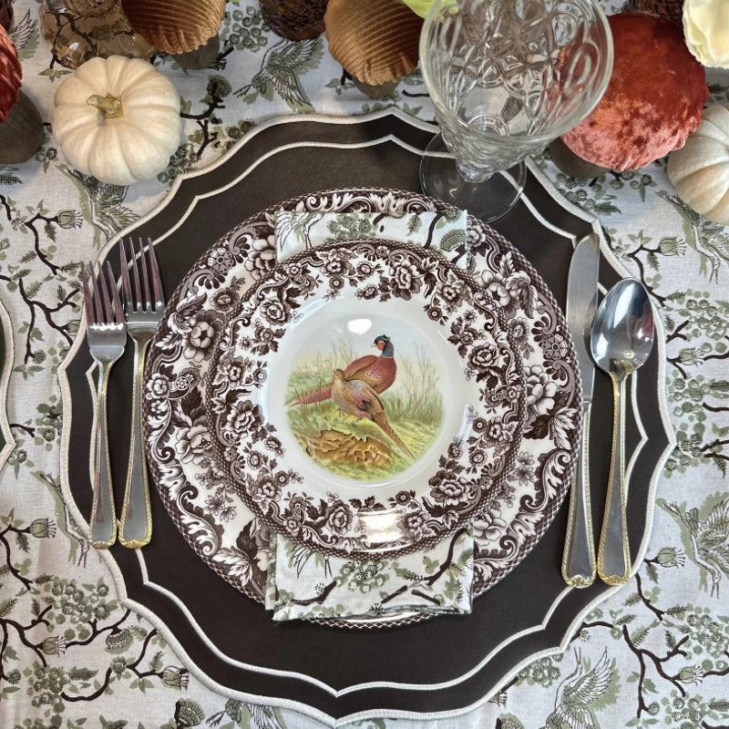 Toile de Jouy Birds in Sage Tablecloth