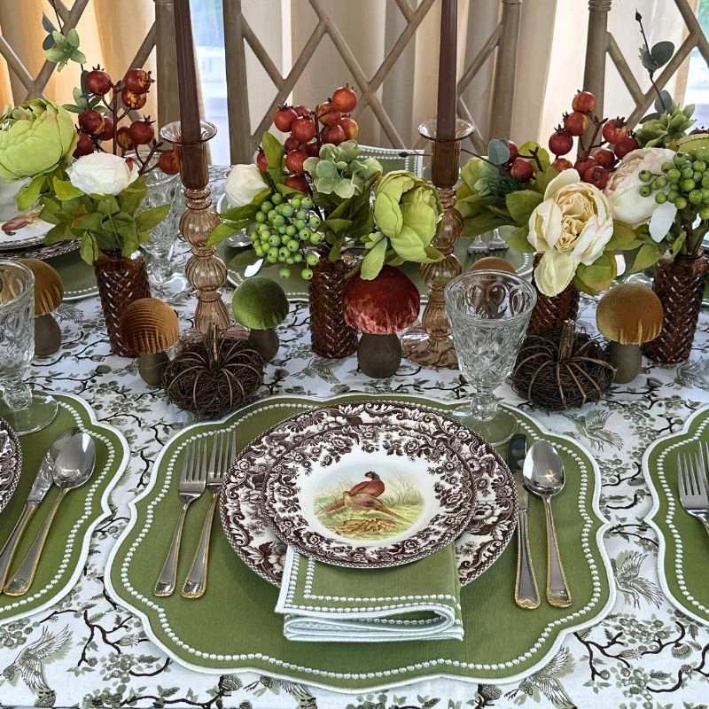 Toile de Jouy Birds in Sage Tablecloth