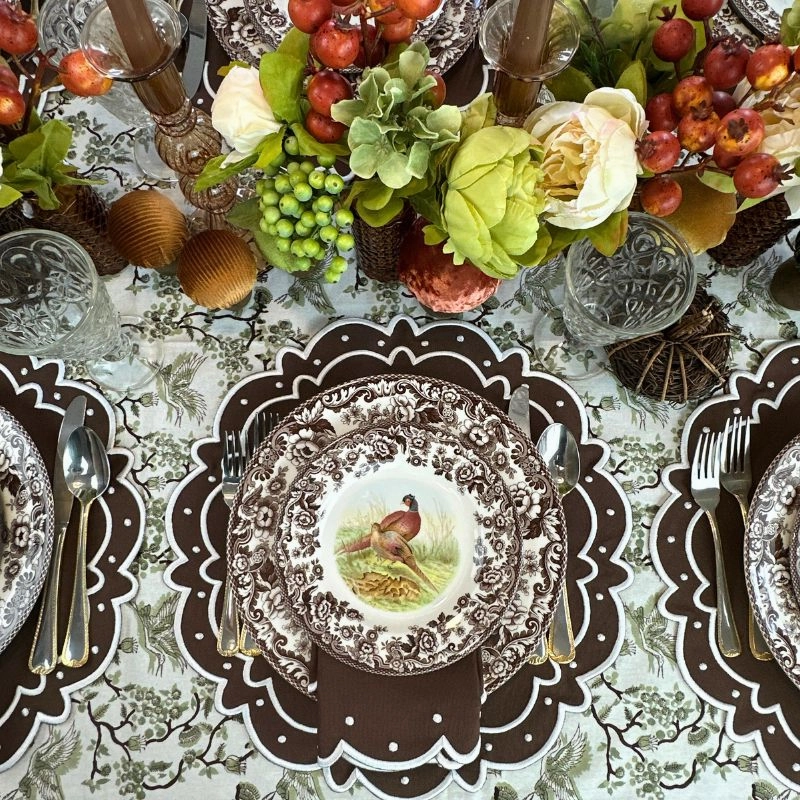 Toile de Jouy Birds in Sage Tablecloth