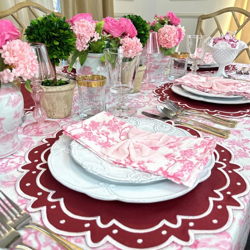 Toile de Jouy Birds Pink Tablecloth