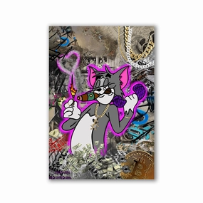 Tom on phone Purple by Kiss Pink framed mural artwork