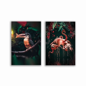 Toucan & Flamingos - Duo framed mural artwork