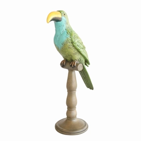 TOUCAN ON STAND GREEN & TURQUOISE 42X16CM decorative home ornament