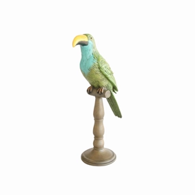 Toucan on stand green and turquoise 42X16cm decorative home ornament