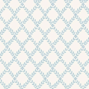Trellis Leaves Wallpaper in Blue paper wall covering