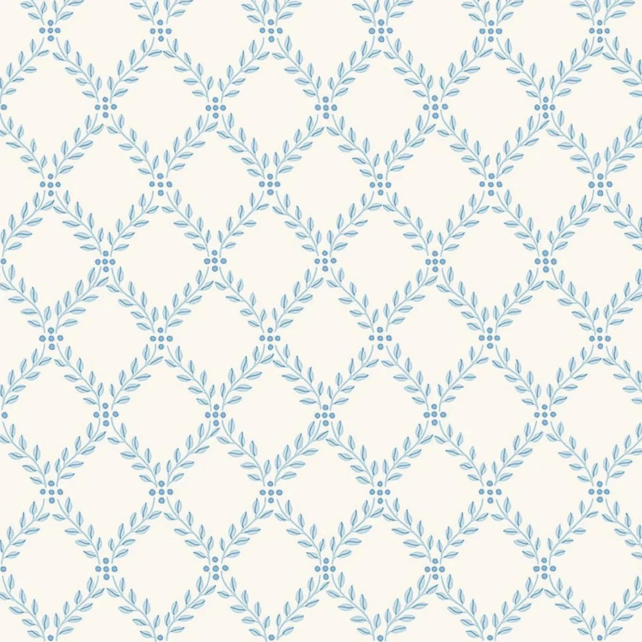 Trellis Leaves Wallpaper in Blue paper wall covering