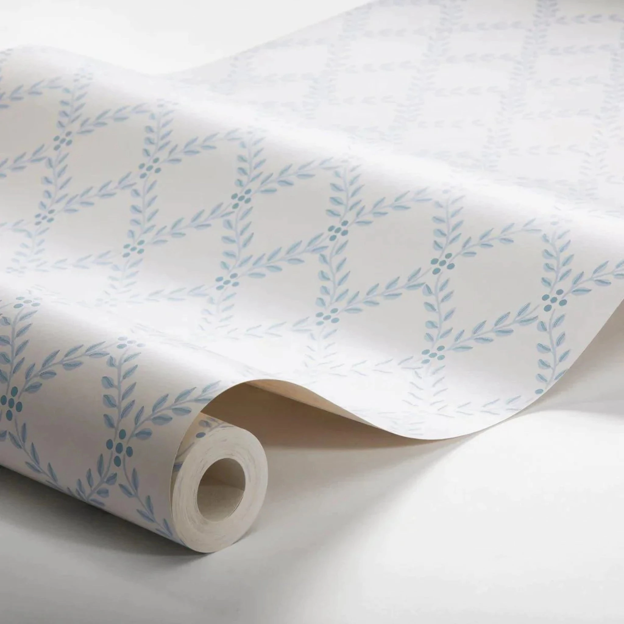 Trellis Leaves Wallpaper in Blue