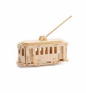 Trolley Bus DIY 3D Wooden Puzzle, Natural, 3-1/2-Inch wooden room decoration