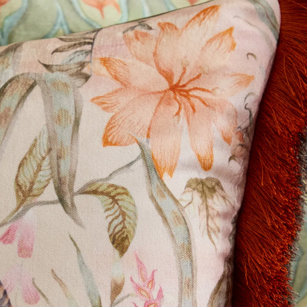 Tropical Utopia Printed Velvet Cushion Lotus