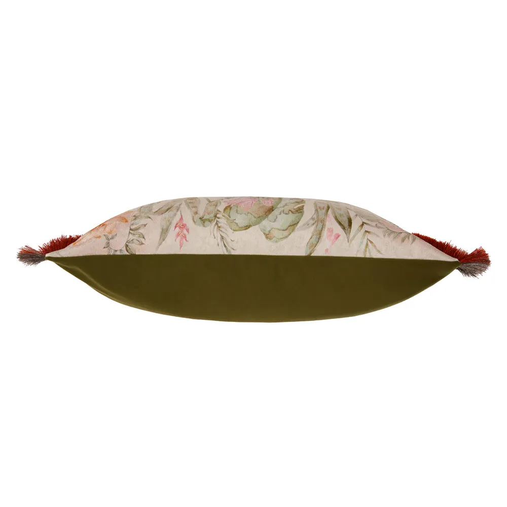 Tropical Utopia Printed Velvet Cushion Lotus