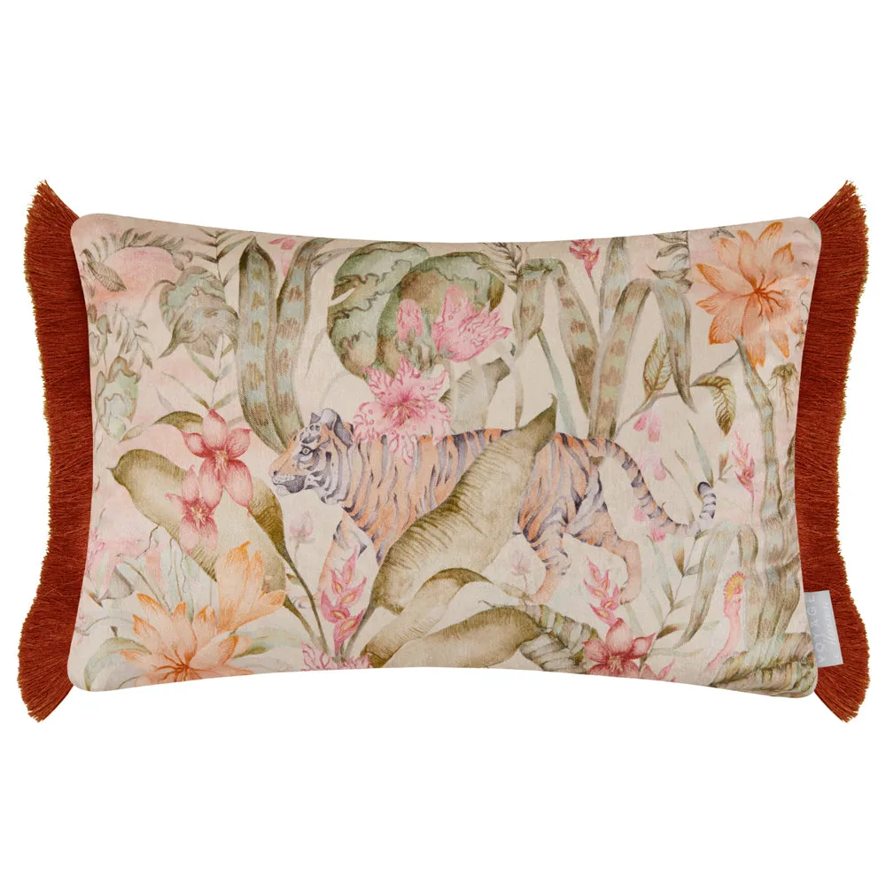 Tropical Utopia Printed Velvet Cushion Lotus